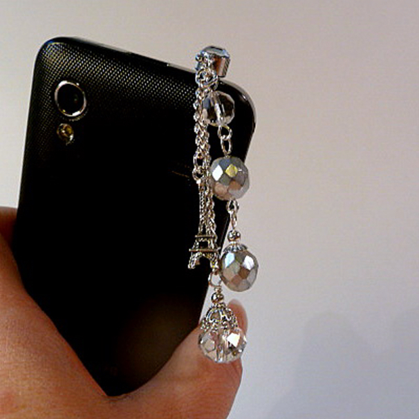 Cell Phone Charm Plug, Eiffel Tower, Crystal, Bling, Iphone, Android